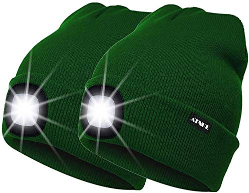 ATNKE 2Pcs Neue Warme LED beleuchtete Mütze,Unisex USB wiederaufladbare Laufmütze Ultra Bright 4 LED wasserdichte Lichtlampe Mehrfarbig/Green
