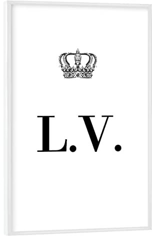 artboxONE Poster mit weißem Rahmen 75x50 cm Schwarzweiß King LV - Bild Personalisierung Buchstabe Buchstabe-LV