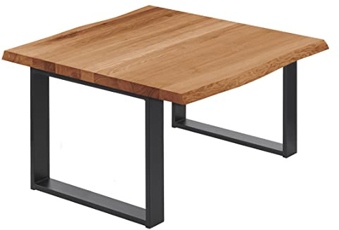 LAMO Manufaktur Esstisch Küchentisch Schreibtisch Couchtisch aus Massivholz, mit Baumkante 60x60x47 cm (AxBxH), Modern, Dunkel/Schwarz, LKB-01-A-004-9005M