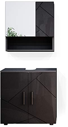 Vicco Badmöbel-Set Irma, Anthrazit Hochglanz, 2 Teile, Unterschrank 60 cm
