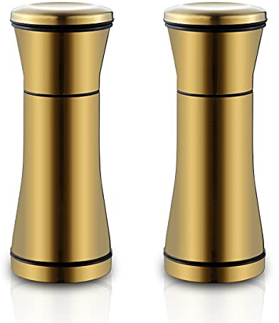 Kyraton Gold Salt and Pepper Shakers, Titanium Plated Stainless Steel Salt and Pepper Grinders Refillable Set of 2