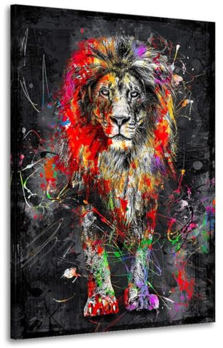 Kunstgestalten24 | Löwe Abstrakt Leinwandbild | Leinwand Bild | Wohnzimmer bilder | Wandbilder | Wanddeko | XXL Bilder auf Leinwand | Moderne Bilder | Hochwertige Kunstdrucke