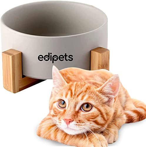 Edipets, Comedero Perro Gato, 400, 800 y 1900 ml, Cerámica, Individual y Doble, Soporte de Bambú Antideslizante, Pequeño Mediano y Grande, 5 Colores (Simple Mediano, Gris)