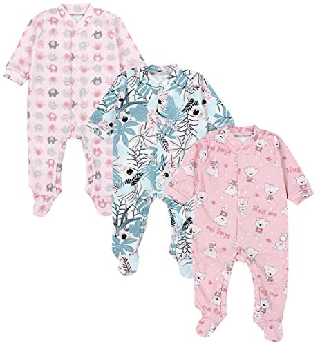 TupTam Baby Mädchen Schlafstrampler mit Fuß 3er Pack, Farbe: Farbenmix 5, Größe: 98