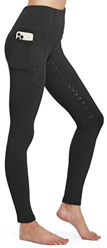 FitsT4 Pantaloni da Equitazione Invernali da Donna, Foderati in Pile, con Impugnatura in Silicone, con Tasche