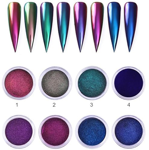 4pcs/Set Chameleon Effect Nail Glitter Powder Mirror Metallic Pigment Nail Art Dust Polish Chrome Shining Pigment DIY Decor (Set-5)