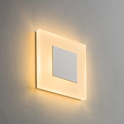 LED Treppenbeleuchtung Premium SunLED Small 230V 1W Echtes Glas Wandleuchten Treppenlicht mit Unterputzdose Treppen-Stufen-Beleuchtung Wand-Einbauleuchte (ALU: Weiß; LICHT: Warmweiß, 8 Stück)
