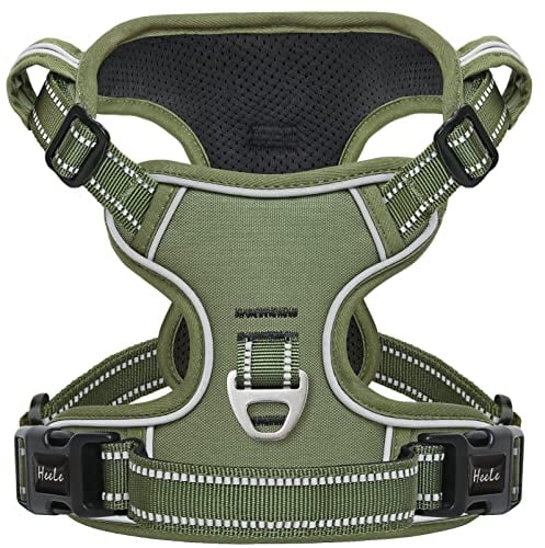 HEELE Dog Harness for Small Medium Large Dogs No Pull Adjustable Padded Reflective Harness with Handle for Walking Training, Green, XS