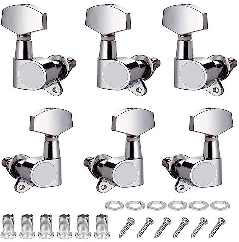6 Pièces Guitare Mécaniques Boutons, 3L3R Guitare Cordes Tuning Chevilles Mécaniques Cordes Tuning Pegs Clés Chevilles Têtes pour Guitare Électrique ou Acoustique, Argent