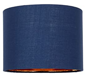 Modern and Stylish Midnight Navy Blue Cotton Fabric Small 8 Drum Lamp Shade with Shiny Copper Inner - 40watt Maximum by Happy Homewares