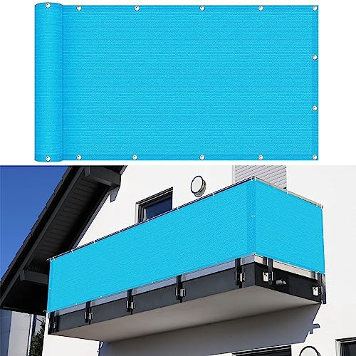 Balkon sichtschutz 65 x 800 cm Wind HDPE UV-Schutz Balkon Sichtschutz Balkonverkleidung mit Kabelbinder Ohne Bohren für Balkon Garten im Freien, Blau