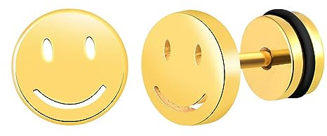 feilok Herren Ohrringe aus Edelstahl Lachen Gesicht Runde Männer Ohrstecker Piercing Ohrringe für Männer Damen Gold