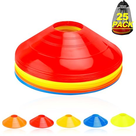 Ashsajkd(Set of 25 - Agility Soccer Cones with Carry Bag and for , Football Cones for TrainingFootball, Basketball, Coaching, Agility Cones for Indoor and Outdoor Games (E-25 Pack Multicolor)