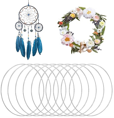 YEJAHY 10 Stück Metallringe,10cm Handwerkliche Metallring,Deko Ringe zum Aufhängen,für Rund Metallringe zum Basteln,Traumfänger Ring,Blumen Reifen (Weiss)