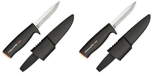 Fiskars Universalmesser, Inklusive Köcher zum sicheren Verstauen, Länge: 22,5 cm, Schwarz/Orange, K40, 1001622 (Packung mit 2)