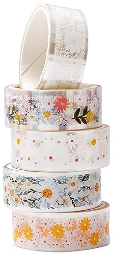 KAVI' S 5 rouleaux Fleur Washi Tape Ruban Adhésif Papier Décoratif PET Masking Tape pour Scrapbooking Artisanat de Bricolage (Daisy)