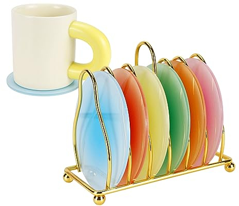 Buqoo Acryl-Untersetzer, bunt, rund, hitzebeständig, mit Metallhalter, Ständer, für Heimdekoration, 6 Stück