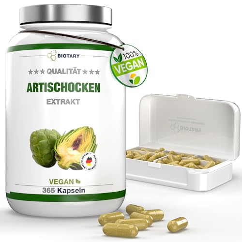 Extrait d'artichaut | 365 gélules | Extrait 30:1 (=72.000 mg d'artichaut) | 5% cynarine (120 mg) | 2400 mg portion journalière | pilulier inclus | végétalien