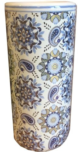 M S L Blue and Gold Floral Paisley Ceramic Umbrella Stand/Walking Stick Stand/Large Vase
