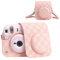 HIYQIN - Funda para Cámara Compatible con Cámara Instantánea Fujifilm Instax Mini 12, Estilo Tablero de Ajedrez, Bolsa de Transporte para Polaroid Instax Mini 12 con Correa - Lindo Rosa