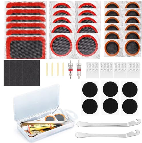 WanderGo 41Pcs Bike Puncture Repair Kit, Puncture Repair Patches with Crowbar, Bike Tyre Repair Kit for Bicycles Motorcycle Mountain Bike Road Bike Repair Tools,Critically examined
