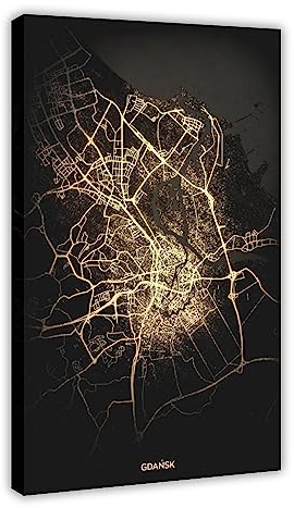 Poster auf Leinwand, Motiv: Danziger Stadtlichter, Wandkunst, Dekordruck, Gemälde für Wohnzimmer, Schlafzimmer, Dekoration, Rahmen, 40 x 60 cm