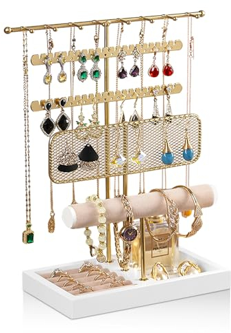 Rubessia SchmuckstäNder, Schmuckhalter, Schmuck Organizers mit Ringbasis, KettenstäNder, Schmuckaufbewahrung mit 40 Löcher Ohrringhalter, für Ringe UhrenstäNder Armbandhalter Ketten Aufbewahrung (B)