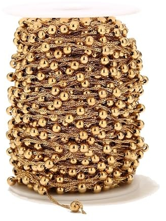 HZLXF1 Kettenspule 1 mm 2 mm 5 mm breite Glieder-Kugelkette for Halskette, Armband, DIY-Schmuck Kette (Color : Golden, Size : 5m)