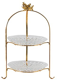 Soporte para Tartas Soporte de pastel de vidrio de gama de 2 capas de 2 capas Soporte de exhibición de postre Soporte de sirviente y placa de pastel for cumpleaños boda baby shower té decoraciones de