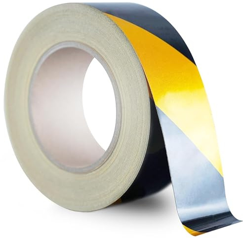 JEMESI Nastro riflettente di sicurezza nero e giallo, nastro segnaletico per delimitare aree di sicurezza, dimensioni: 45,7 m di lunghezza x 5 cm di larghezza