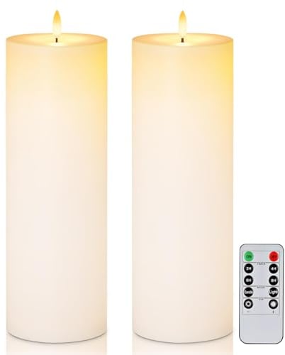 Homemory 10,2 cm x 30,4 cm Große Wasserdicht Outdoor Flackernden Flammenlose Kerzen, Batteriebetriebene LED Stumpenkerzen mit Fernbedienung und Timer, Long Lasting, Weiß, 2er-Set