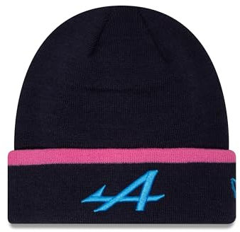 Alpine F1 Offizieller Merchandise-Artikel Manschette Strick Beanie Mütze Streifen Polyana Blau Rosa Erwachsene Unisex, blau, One size