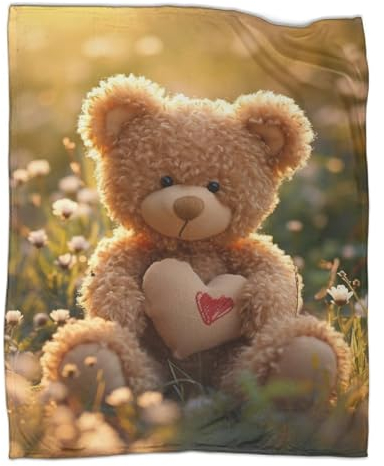 SorEci Teddybär Kuscheldecken Decke Für Schlafzimmer, Sofa, 3D-Digitaldruck Liebe Decke, Flanelldecke, Weich Wohndecke, Sofadecke Zweiseitige Decke Für Kinder Erwachsene 70x80inch(180x200cm)