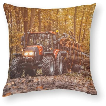 Zhimahou 35 x 35 cm große Kissenbezüge, Traktor mit Anhänger, beladen mit Holzscheiten, Stuhlkissen, Sofakissen, Sitzkissenbezüge, Bettkissenbezüge