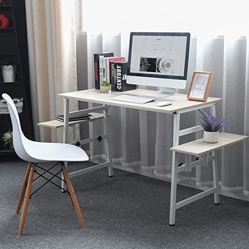 Atwnjkp Einfacher und moderner Computertisch, Arbeitstisch für das Heimbüro, Schreibarbeitsplatz mit 2 Links oder rechts verstellbaren Ablageflächen (55 Zoll, Er