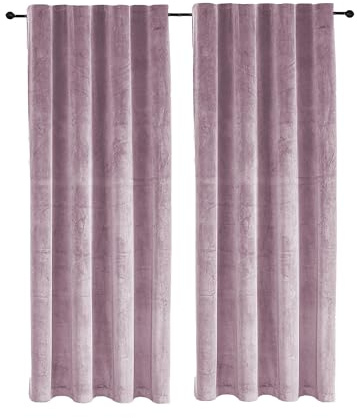 TiborTex Samt Vorhang 2er Set Kräuselband Altrosa 140x175 cm Verdunkelungsvorhang Samt weich Gardine Blickdicht U-Band abdunkelnd