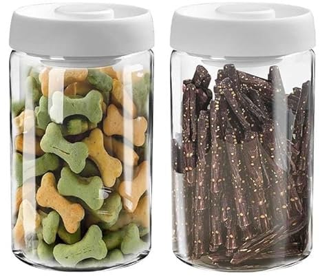 BigKing Airtight Dog Treat Containers, BPA Free Kitchen Pantry Organization Canisters, 2pcs Portable Clear Glass Storage Container for Preserving Food(1.2L)