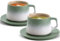 ZENS Cappuccino Cups and Saucers Set of 2, 240 ml Gradient Ceramic Cappuccino Mug for Au Lait, Moss Green Artistic Embossed Cappuccino Coffee Cups for Latte Art, Cafe Mocha or Tea, Baristas Gifts