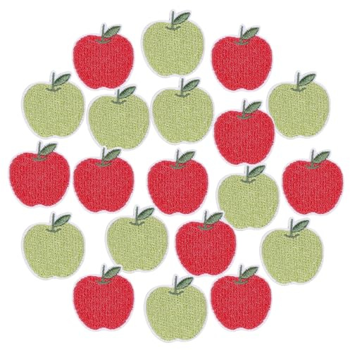 CHGCRAFT 20 Pcs Red and Green Apple Embroidered Iron On Applique Patches Set, for Clothing Repair DIY Sewing Crafts Jacket Bag Hat Decor Accessories