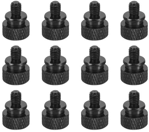 sourcing map 12pcs M5x6mm Knurled Thumb Screw Computer Case Threaded Hand Tighten Screws Aluminum Alloy for PC Case, Black