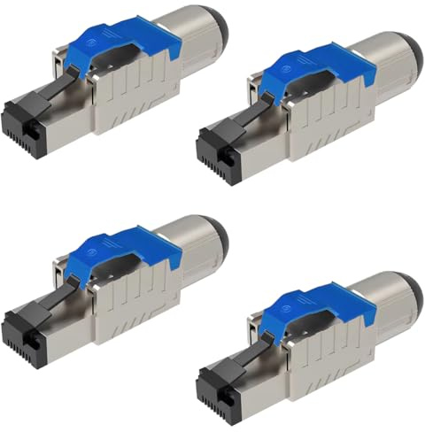 UC-Express Netzwerkstecker CAT 8 RJ45-4x RJ45 Stecker Blau Steckverbinder - werkzeuglos - geschirmt - mit Zugentlastung - CAT8 CAT8.1 LAN Netzwerkkabel Stecker