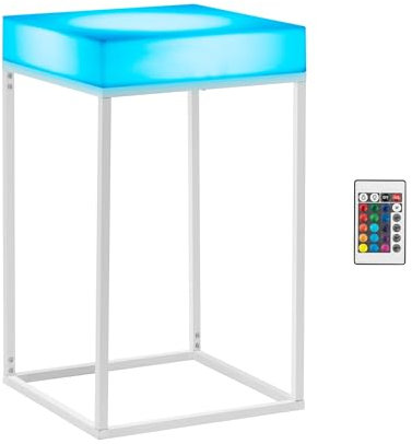 Royal Catering Stehtisch mit Beleuchtung 12 farbige LEDs 60 x 60 x 104 cm mattweiß Fernbedienung Akkubetrieb Metallbasis Bistrotisch LED-Tisch