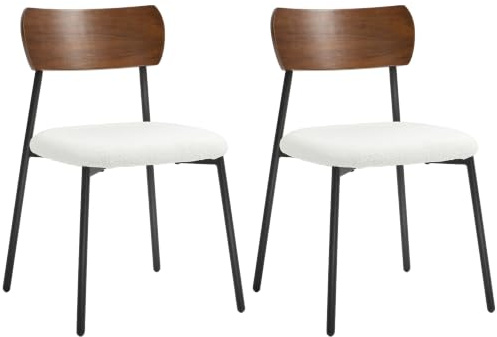 HOMCOM 2er-Set Esszimmerstühle moderner Küchenstuhl gepolsterter Wohnzimmerstuhl mit Sitzfläche in Bouclé-Optik, gebogene Rückenlehne in Holzoptik für Wohnzimmer, Esszimmer, Schlafzimmer, cremefarben