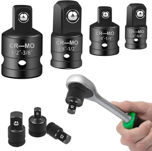 Forbabe Stecknuss Adapter, 4 Stück Stecknussadapter Set Chromoberfläche Adapter Satz, Stecknuss-Adapter für Ratschen 1/4 Auf 3/8, 3/8 Auf 1/4, 3/8 Auf 1/2, 1/2 Auf 3/8