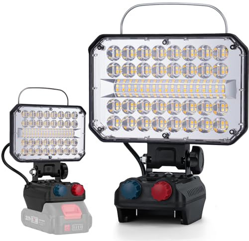 KERNOWO Lampe de travail LED sans fil pour Makita 18/21 V, 100 W, avec 100 perles LED ultra lumineuses, projecteur LED portable avec type C et charge USB (batterie 7 IN)