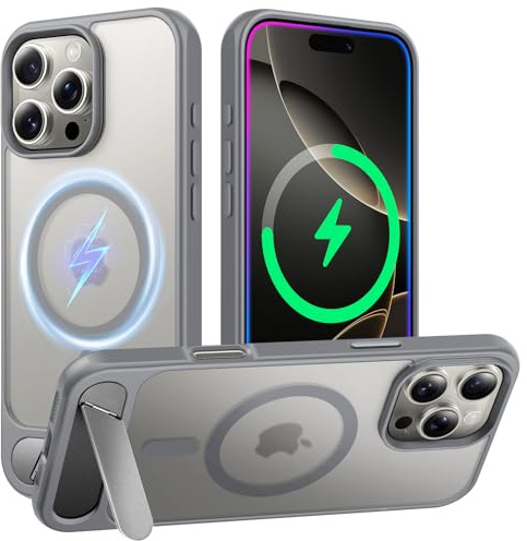 TAURI for iPhone 16 Pro Max Case with Stand, [Compatible with MagSafe] Military-Grade Protection, [Translucent Matte] Shockproof Magnetic Case for iPhone 16 Pro Max 6.9, Gray