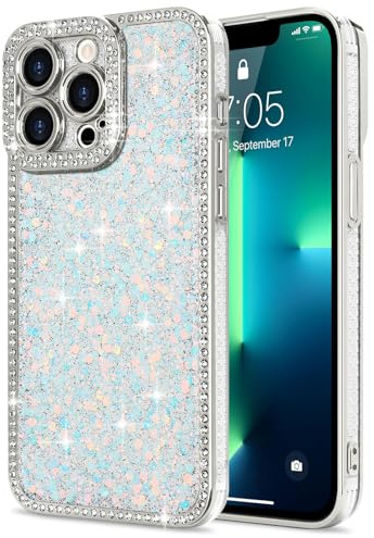 Lafunda for iPhone 13 pro max Case Glitter Sparkly Shiny, White | Bling Luxury Phone Cover with Crystal Diamonds Rhinestone, for Women Girls Soft TPU Slim Shockproof Protective Phone Case