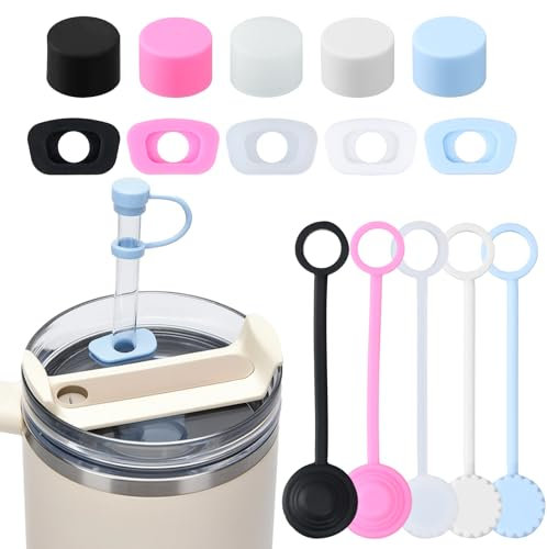 Tibapla 15 Piezas Fundas de Silicona para Pajitas, Juego Tapón a Prueba de Derrames per Stanley Cup H2.0 40oz/30oz, Tapón de Silicona a Prueba de Fugas, Stanley Cup Accesorios