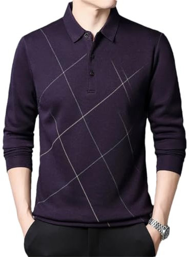 Polo de manga larga a rayas para hombre, ropa básica, holgada, de algodón, fucsia, XL