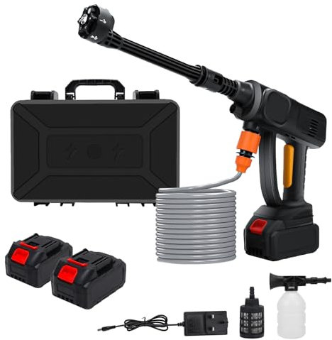 Cordless Pressure Washer, 21V Portable Power Washer with 6-in-1 Nozzle, 20 Bar High Pressure Jet Washers for Patio, Car, Outdoor Cleaning, 5M Hose & 2 Batteries (Black)